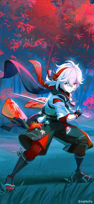 Kazuha med sverd Genshin Impact-telefon — Galaxy S26 Ultra Bakgrunner