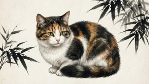 Skilpaddekatt i tusjmalingsstil