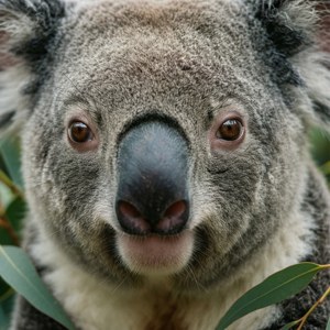 Et detaljert nærbilde av ansiktet til en koala med myk bakgrunn. — Huawei nova Flip Bakgrunner