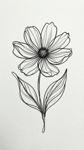 Minimalistisk svart kontinuerlig linjeblomst på hvitt. — iPhone 5 Bakgrunner
