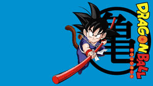 Dragon Ball Z lille Goten som holder en rød bambusstokk, sønn av San Goku og Chichi.