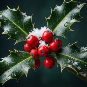 Makrobilde av kristtornbær med snø, festlig rødt og grønt. — Estetisk jul Bakgrunner