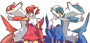 Kunstnerisk fremstilling av Latias og Latios i menneskeform — Anime skrivebord Bakgrunner