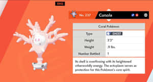 Levende illustrasjon av spøkelses-Pokémonen Cursola