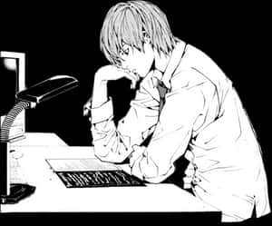 Light Yagami i ettertanke ved skrivebordet