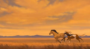 Løpende hester i Spirit: Stallion of the Cimarron — Solnedgang Bakgrunner