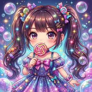 Chibi-animejente med slikkepinne og glitrende kjole — Pixel Watch 4 Bakgrunner