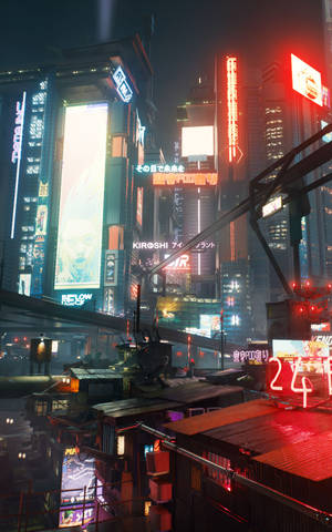 Lys i nattby i Cyberpunk for Android — Lenovo Tab Plus Gen 2 Bakgrunner