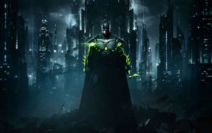 Batman med grønt lys på drakten 4k bakgrunn.