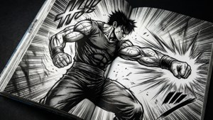 Et dynamisk svart-hvitt mangapanel med intens handling. — Manga-GIF Bakgrunner