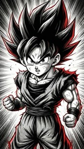 Et stilisert mangahelteportrett med fartslinjer og røde aksenter, som fremkaller ikonisk shonen-energi. — Manga-GIF Bakgrunner