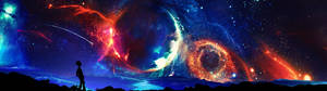 Mann over kolossal planet bakgrunn — 5120x1440 Bakgrunner