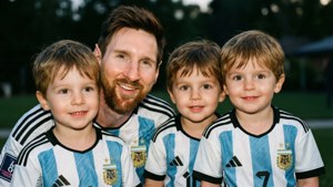 Messi med sønnene sine i Argentina-drakter.