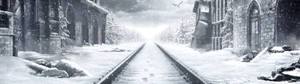 Metro Exodus bygning i snø som bakgrunnsbilde — 32:9 Bakgrunner