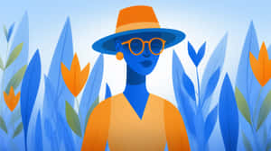 illustrasjon,minimalistisk,vektor,portrett,kvinne,hatt,briller,mote,stil,moderne,grafisk,design,person,abstrakt,plante — 2560x1440 Bakgrunner