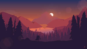 Minimalistisk bakgrunnsbilde med rødt fjell og trær