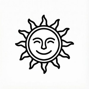 En enkel svart linjekunst-sol-emoji på hvitt for en ren bakgrunn. — Motorola Razr 2026 Bakgrunner