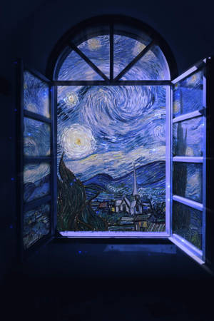 Mixed media Van Gogh Stjernenatt vindu — Xiaomi Pad 8 Pro Bakgrunner