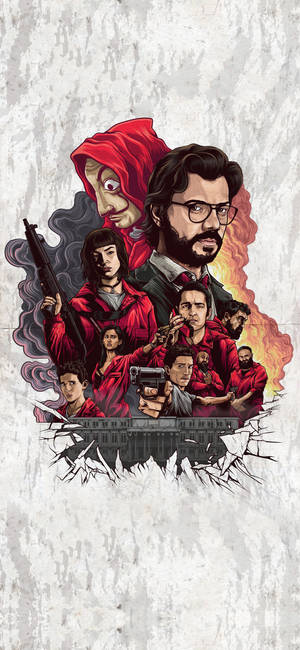 Money Heist plakatkunst bakgrunnsbilde — iPhone 15 Plus Bakgrunner