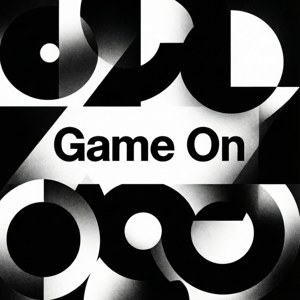 Svart-hvitt abstrakt geometrisk med fet 'Game On'-tekst. — OLED Bakgrunner