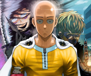 Morsom Anime Saitama med Genos bakgrunnsbilde — Morsom Anime Bakgrunner