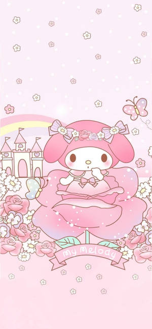 My Melody og rose blomst bakgrunn — iPhone 16 Bakgrunner