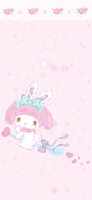 My Melody rir på en skje bakgrunn — iPhone 16e Bakgrunner