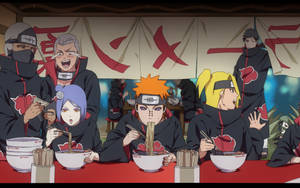 Naruto-karakterer Akatsuki i ramenhuset bakgrunnsbilde — Naruto-karakterer Bakgrunner