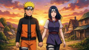 Naruto og Hinata går i solnedgangen — Anime par GIF Bakgrunner