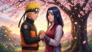 Romantisk bakgrunnsbilde av Naruto og Hinata under kirsebærblomster — Anime par GIF Bakgrunner