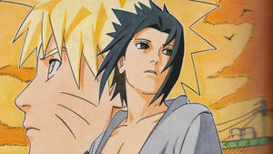 Bakgrunnsbilde med tegning av Naruto og Sasuke — Naruto estetikk Bakgrunner