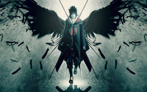 Sasuke Uchiha fra Løvlandsbyen går i mørket med svarte vinger fanart.