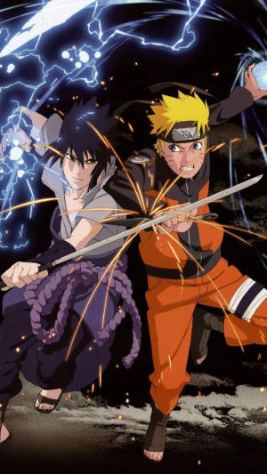 Naruto og Sasuke side om side kamp bakgrunnsbilde — Naruto og sasuke Bakgrunner