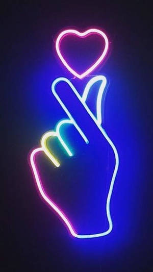 Neonlys med fingerhjerte-design — Neon Bakgrunner