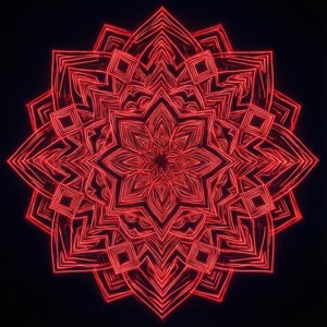 Intrikat neonrød geometrisk mandala på svart, trippy og meditativt design. — Neon rød Bakgrunner