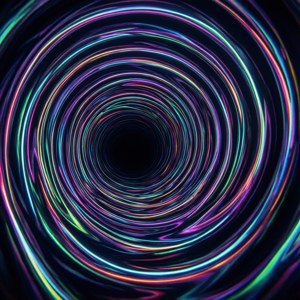 En dyp spiraltunnel omrisset i neonlys. — Trippy mørk estetikk Bakgrunner