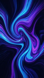 Levende abstrakt fluidkunst med neonblå og lilla virvler på mørk bakgrunn, perfekt for iPhone Xs.