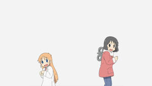 Nichijou Nano og Hakase danser med hvit bakgrunn — Anime dans Bakgrunner
