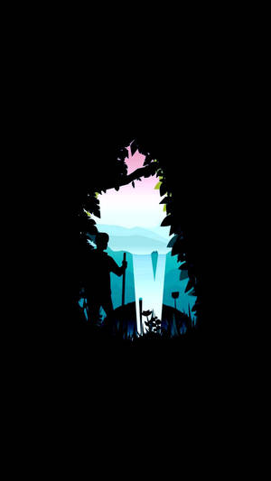 AMOLED-bakgrunnsbilde av en mann som går på tur med vakre naturfarger i bakgrunnen. — AMOLED Bakgrunner
