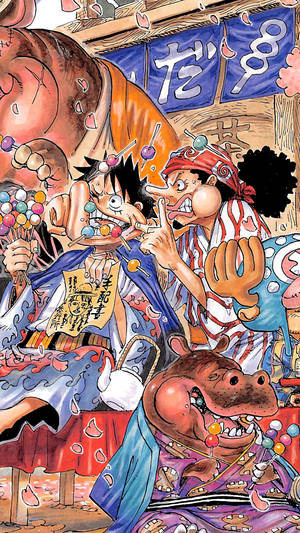 One Piece Telefon Luffy og Usopp spiser dango