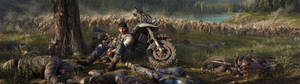 Days Gone Zombieangrep i felt-bakgrunn — 3840x1080 Bakgrunner