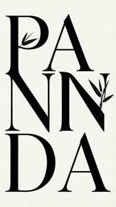 Minimalistisk typografisk bakgrunnsbilde med 'PANDA'-tekst og bambusblad. — iPhone Se Bakgrunner