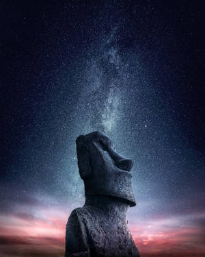 Moai-statue på Påskeøya under en stjerneklar natt, påske bakgrunn — 4:5 Bakgrunner