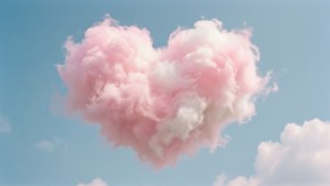 En søt pastellrosa og hvit sky formet som et hjerte på en blå himmel. — Pastell Bakgrunner