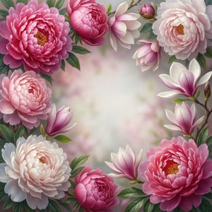 Hjørneblomsterkant med peoner og magnolia i rosa til hvit gradient, elegant. — Tecno Phantom V Flip2 Bakgrunner
