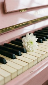 Pianotangenter med hvite blomster, myke pastellfarger. — Musikkestetikk Bakgrunner
