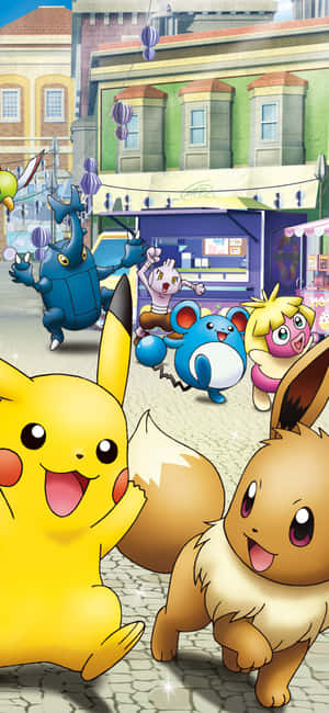 Søt Pikachu og Eevee — iPhone 17 Pro Bakgrunner