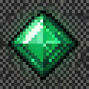 En 8-bit pixel art Minecraft-smaragd på et rutete bakgrunn. — Pixel Watch 4 Bakgrunner