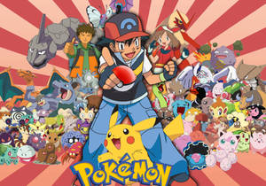 Pokémon-karakterer med Ash, Brock, Misty, Pikachu og andre Pokémon