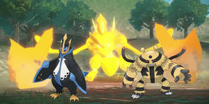 Pokemon Legends Arceus Electivire og Empoleon bakgrunnsbilde — Pokemon legends arceus Bakgrunner